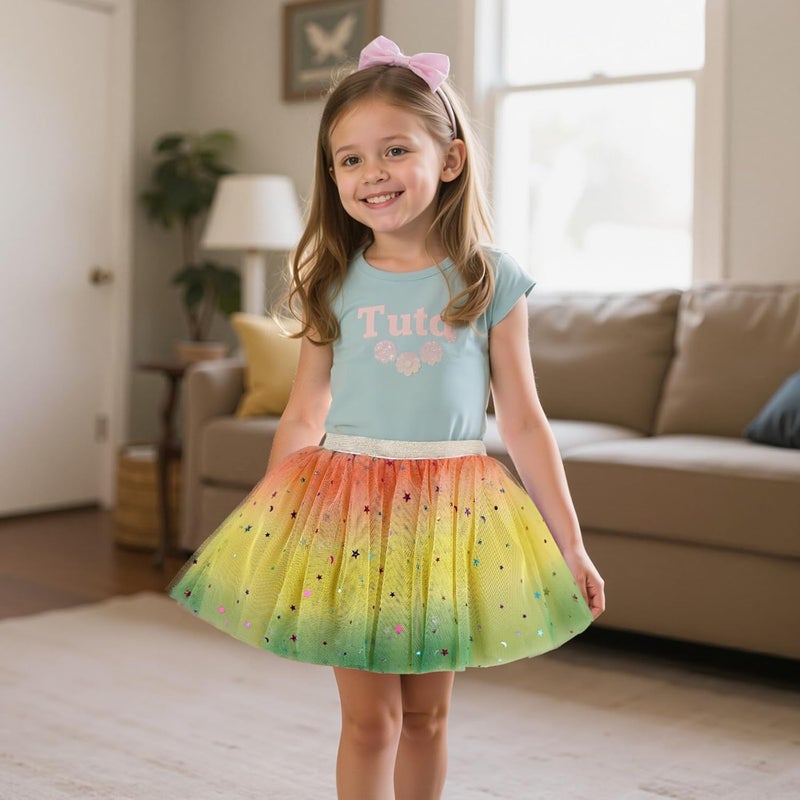 Revkokmx Girls Layered Rainbow Tutu Skirt Dance Dress Ruffle Tiered Clubwear - Image 3
